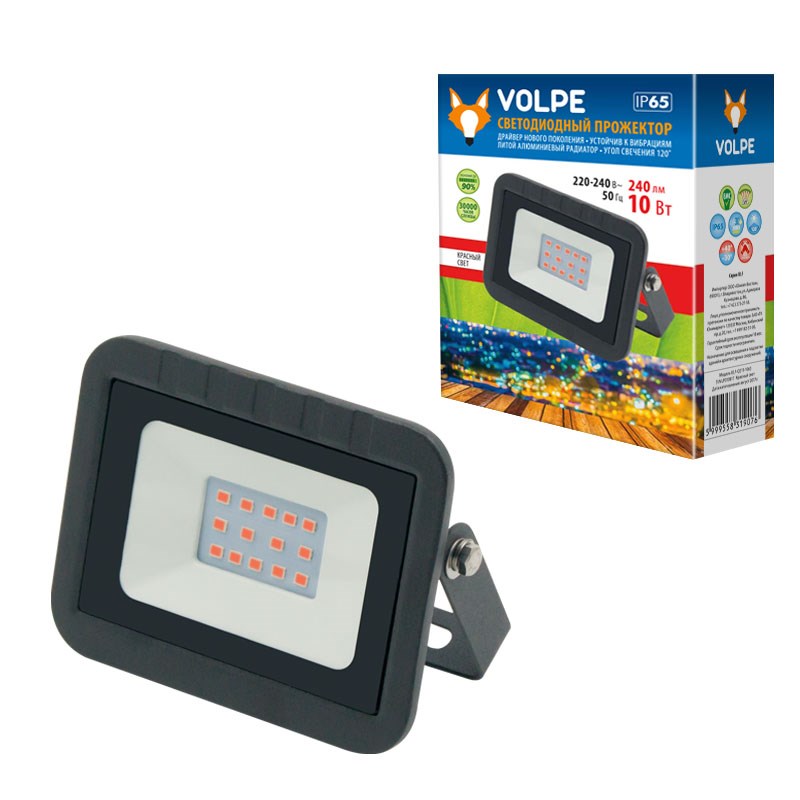 Прожектор светодиодный (UL-00002559) Volpe 10W ULF-Q511 10W/Red IP65 220-240В Black