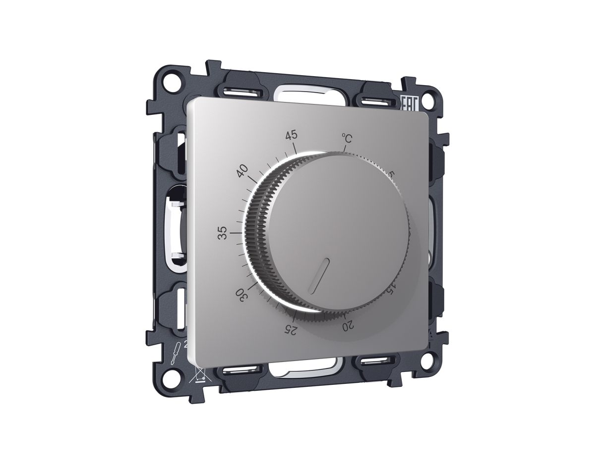 Комплект механизма терморегулятора с датчиком для теплого пола с подсветкой 16A-250V Alfa Сталь матовый Quant Ambrella Volt MA505710 (AP5057, VM1381)