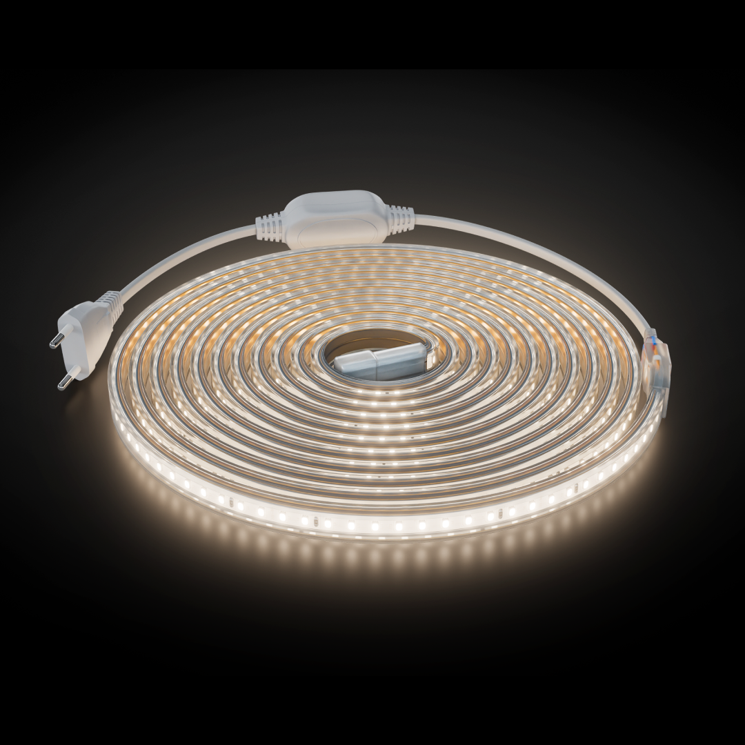 Комплект светодиодной ленты OGM 220В 6Вт/м, 400лм/м, 4000К (д/б),SMD2835, 120д/м, 5м, IP65 SL-66