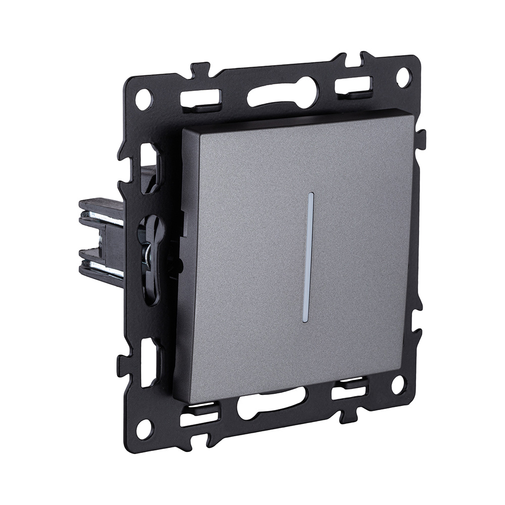 Выключатель 1-клавишный 10А/250В с LED подсветкой, серый Kollinger Asthetik AS-007GY