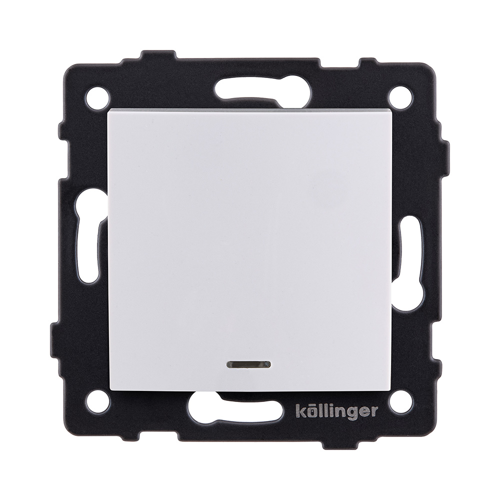 Выключатель 1-клавишный 10А/250В с LED подсветкой, изогнутый, белый Kollinger REA-R-002WH для Aspekt, Eleganz, Reflex