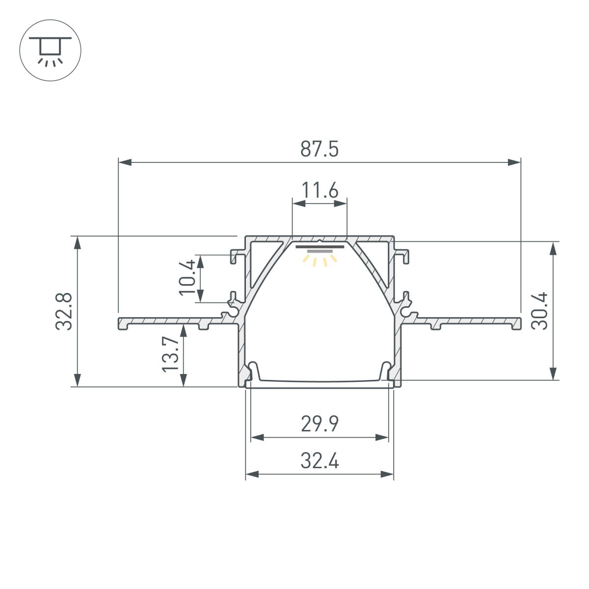 Профиль Arlight Arlight LINIA32-FANTOM-MID-2000 ANOD (Алюминий) 058472