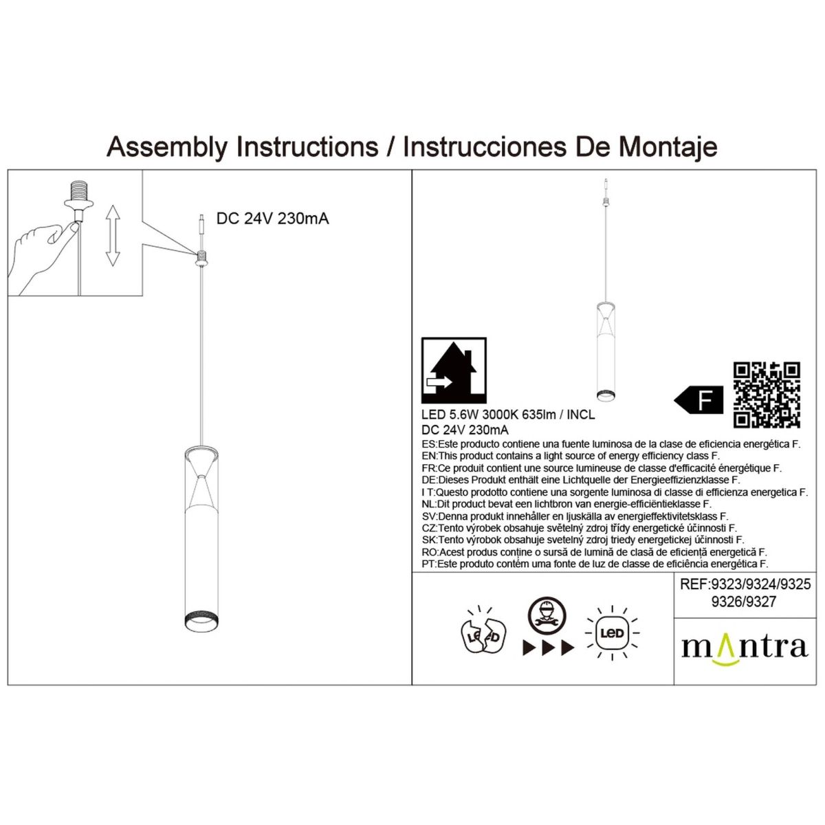 Подвесной модульный светильник без основания Mantra Spark 9327