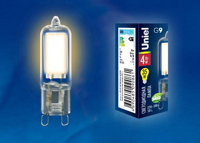 Лампа светодиодная (UL-00001814) Uniel G9 4W 4000K прозрачная LED-JCD-4W/NW/G9/CL GLZ01TR