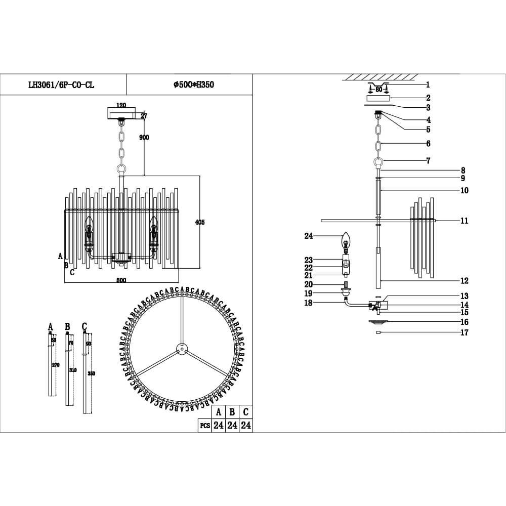 Подвесная люстра Lumien Hall Alte LH3061/6P-CO-CL