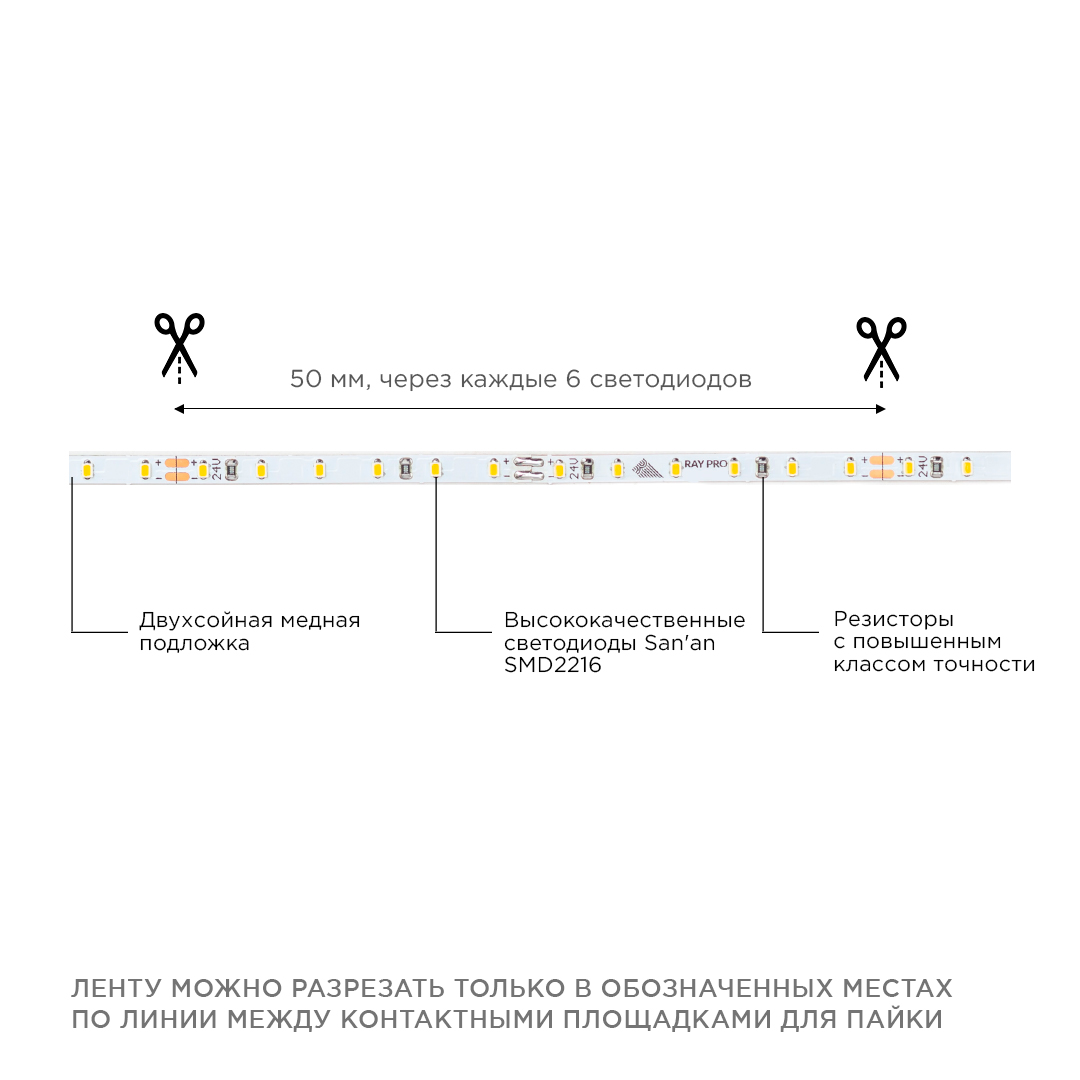 Светодиодная лента Apeyron 24В 5,4Вт/м smd2216, 120д/м IP20 480Лм/м 5м 6500К R00-380