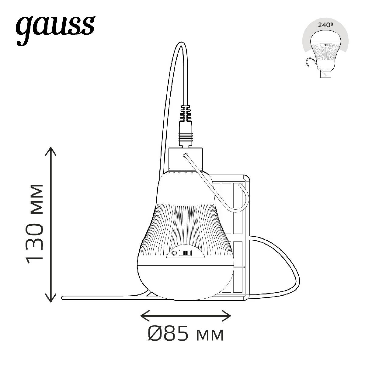 Лампа светодиодная Gauss с солнечной панелью 3W 4000K матовая 902102203