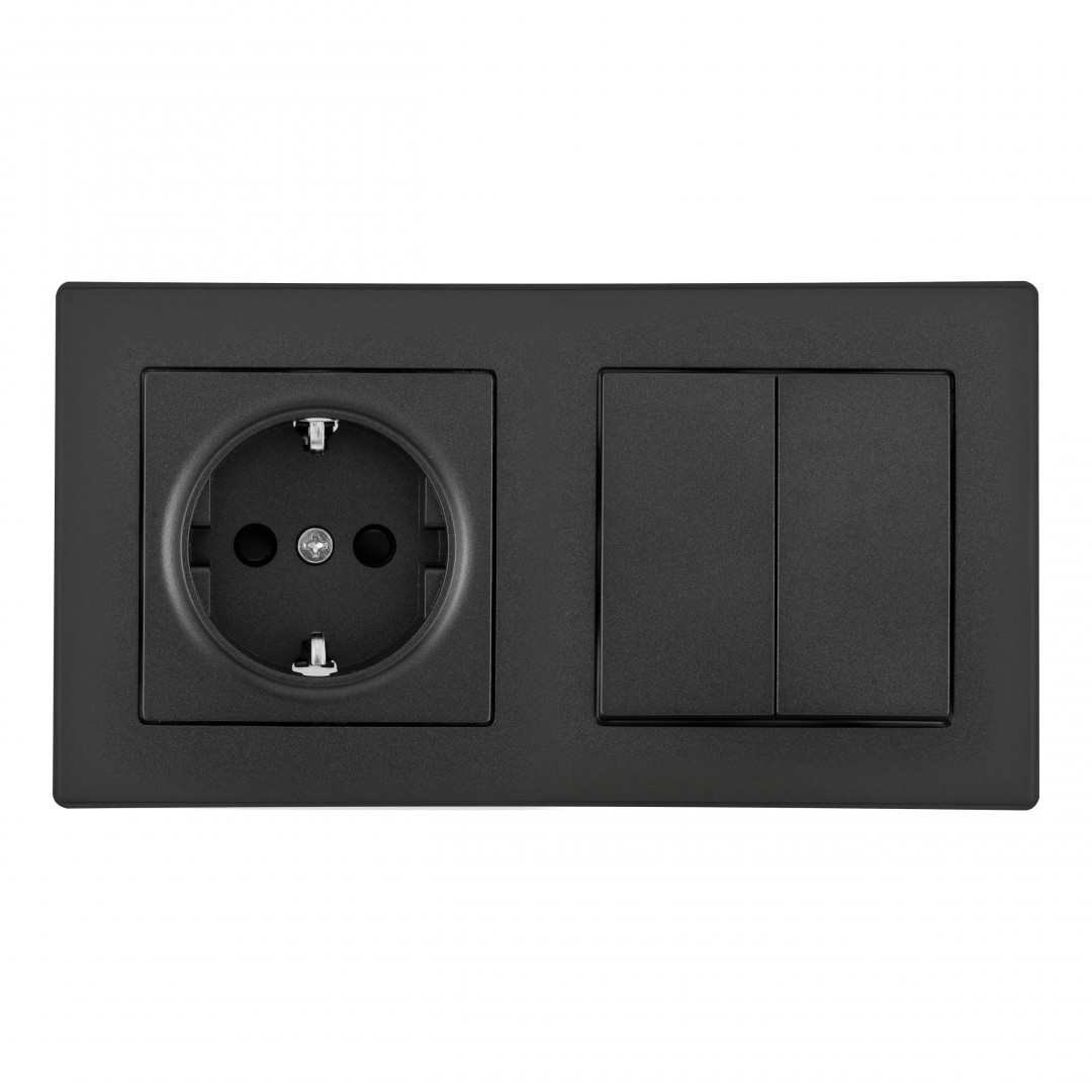 Выключатель двухклавишный с розеткой Arte Milano SET06-2-30-2-40-1 black