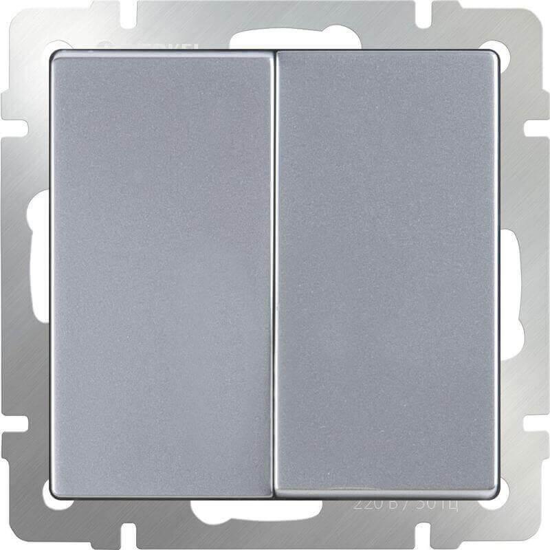 Выключатель Werkel двухклавишный проходной серебряный WL06-SW-2G-2W 4690389053849