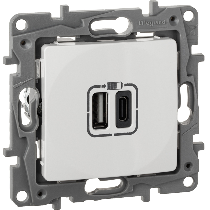 Зарядка USB A-C Legrand Etika Белый 672236