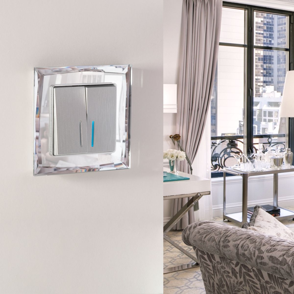 Выключатель двухклавишный с подсветкой Werkel (cеребряный рифленый) W1120109 4690389157615 a050900