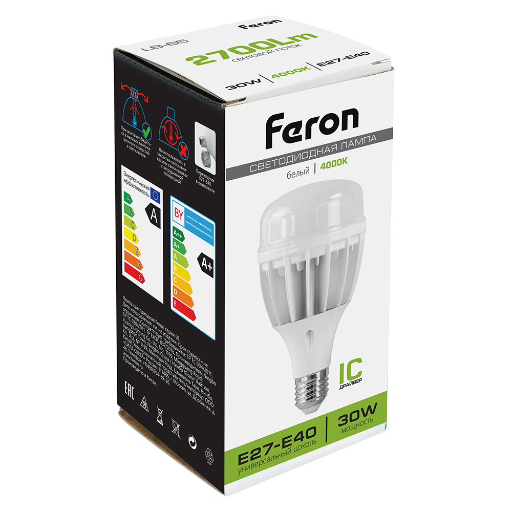 Лампа светодиодная Feron E27-E40 30W 4000K Цилиндр Матовая LB-65 25818