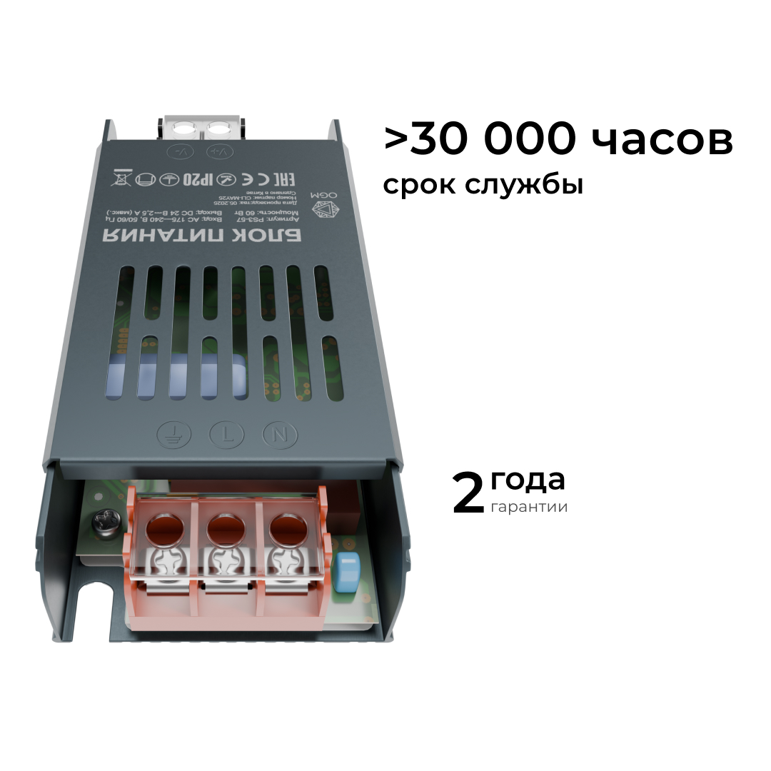 Блок питания OGM 24В, 60Вт, 175-240В, 2,5А, IP20 PS3-57