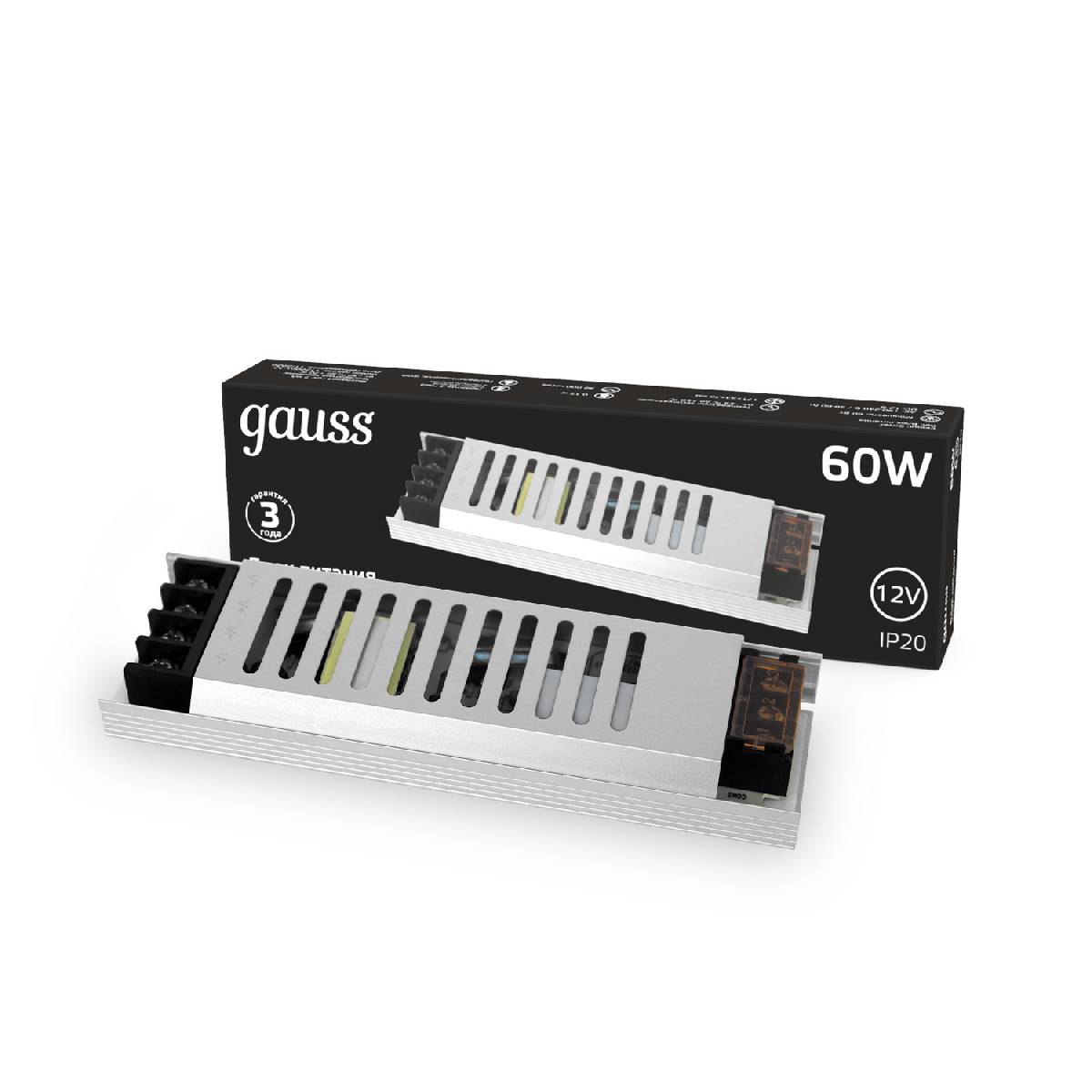 Блок питания Gauss 60Вт DC12 IP20 202001060