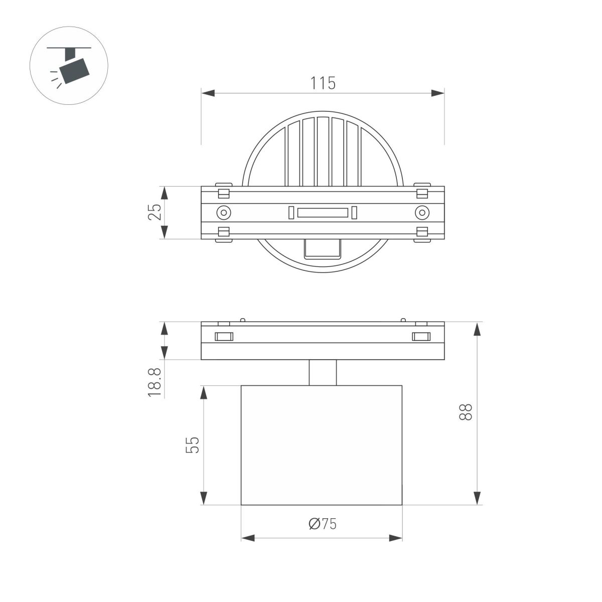 Трековый магнитный светильник Arlight MAG-VIBE-POINT-R75-10W Day4000-MIX 045001