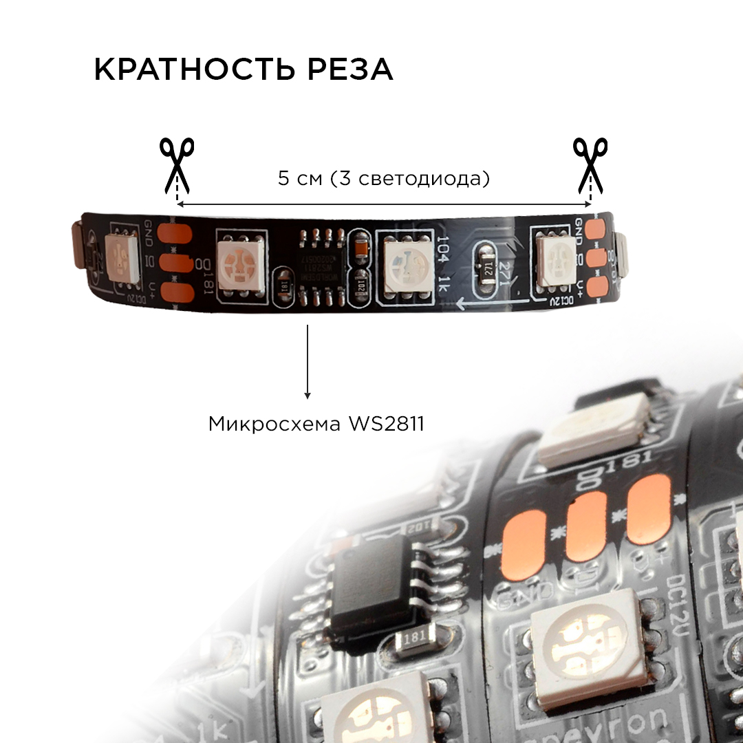 Комплект цифровой светодиодной ленты Apeyron 12В 5050 14,4Вт/м RGB 5м IP65 87ЦЛ