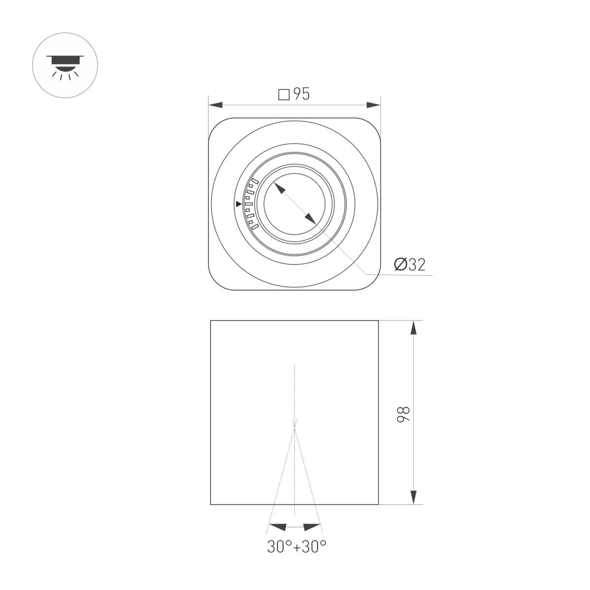 Накладной светильник Arlight SP-ACENTO-S95x95-10W Warm3000 (WH, 20-45 deg, 230V) 055746
