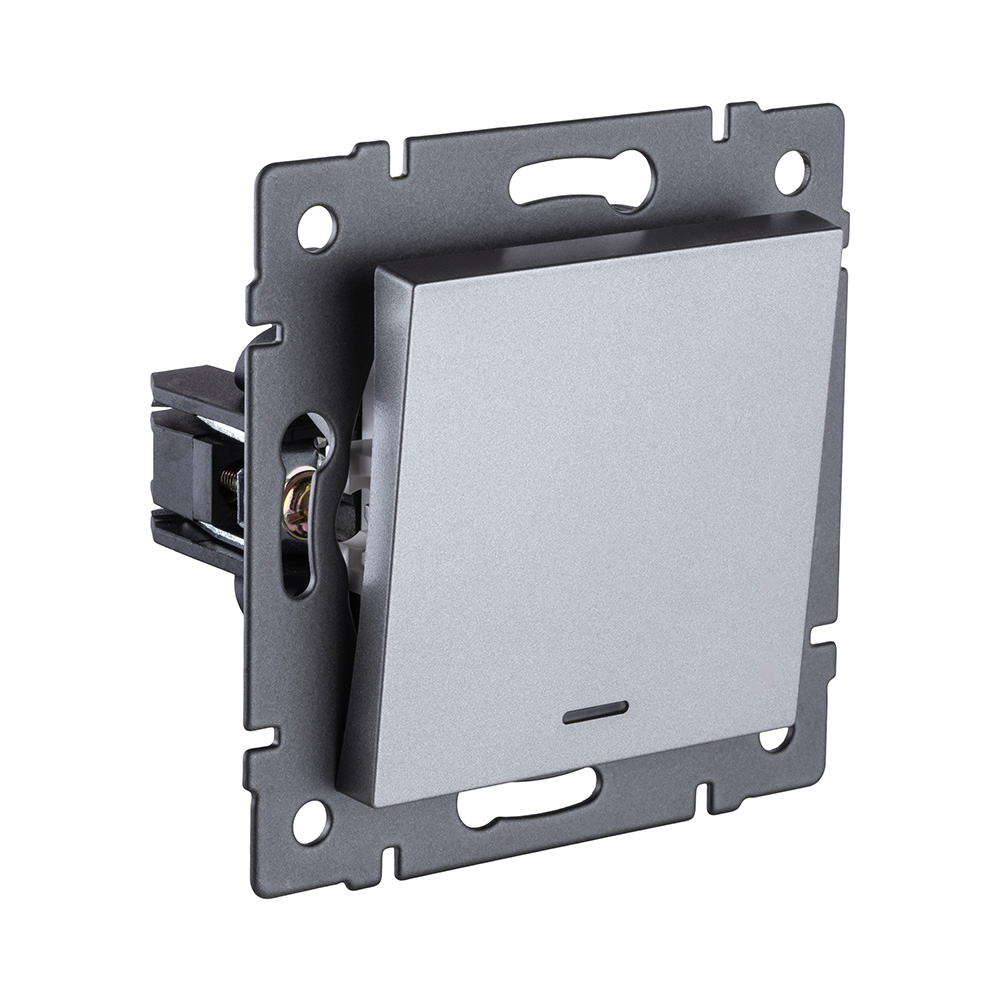 Выключатель 1-клавишный проходной 10А/250В с LED подсветкой, серый Kollinger REA-S-004GY для Aspekt, Eleganz, Reflex