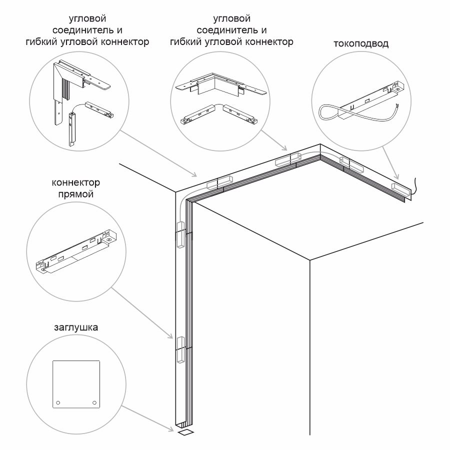 Коннектор угловой (жесткий) для горизонтального соединения магнитной системы Ledron TSM-L Black 00000014037