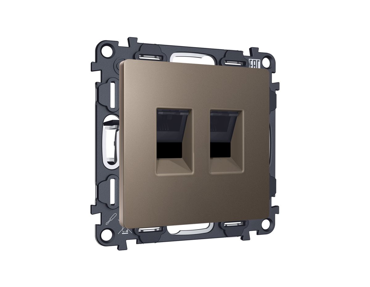 Комплект мех-ма компьютерной двойной розетки RJ-45 с автоматической защитной шторкой Alfa Темная бронза матовый Quant Ambrella Volt MA642110 (AP6421, VM189)