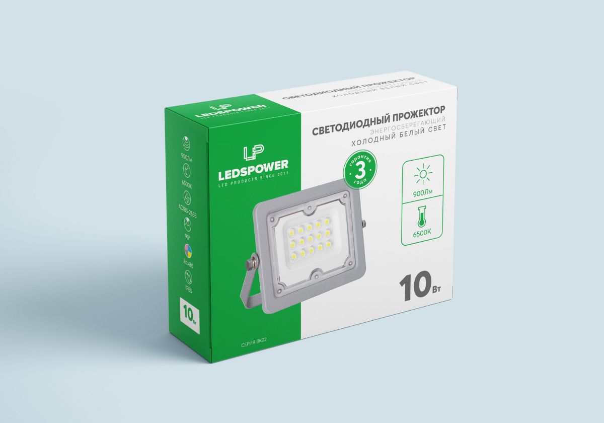 Светодиодный прожектор LEDS POWER 10Вт 6500К (серия BK02) 004815