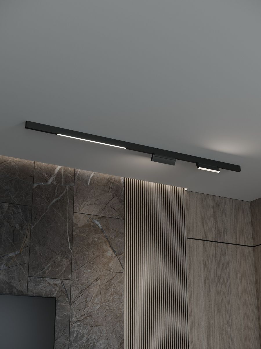 Трековая система со светильниками №6 трехфазная накладная Eldeko (48В, форма - прямая, 2м, 3000K) черная Hesby Lighting HSBL_kompl_E006_NI2B3K_02