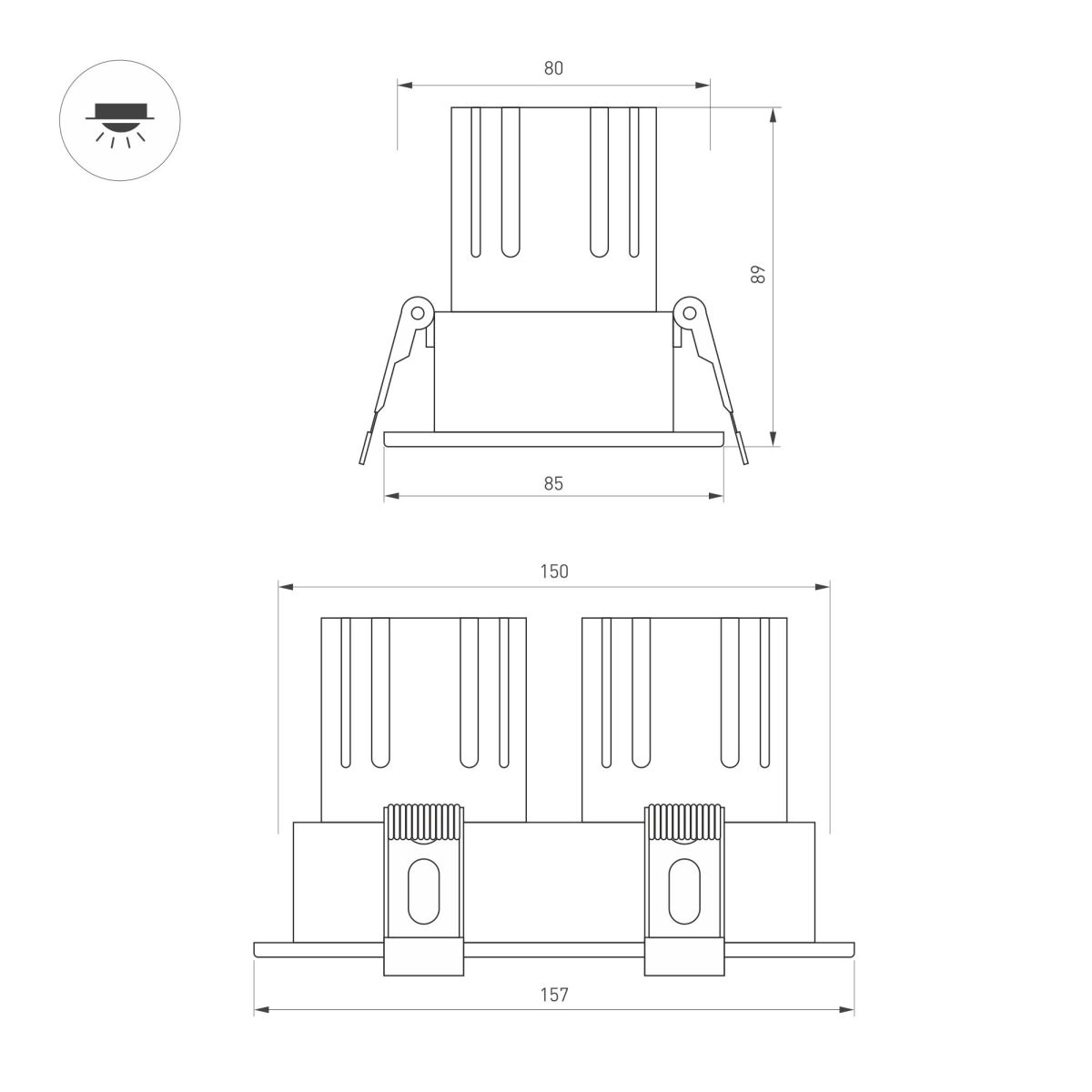 Карданный светильник Arlight MS-FLOW-BUILT-S157x85-2x6W Day4000 (WH, 55 deg, 230V) (IP20 Металл) 060936