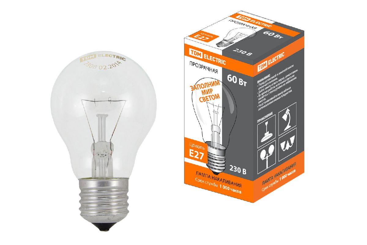 Лампа накаливания TDM Electric E27 60W 2700K прозрачная SQ0332-0036