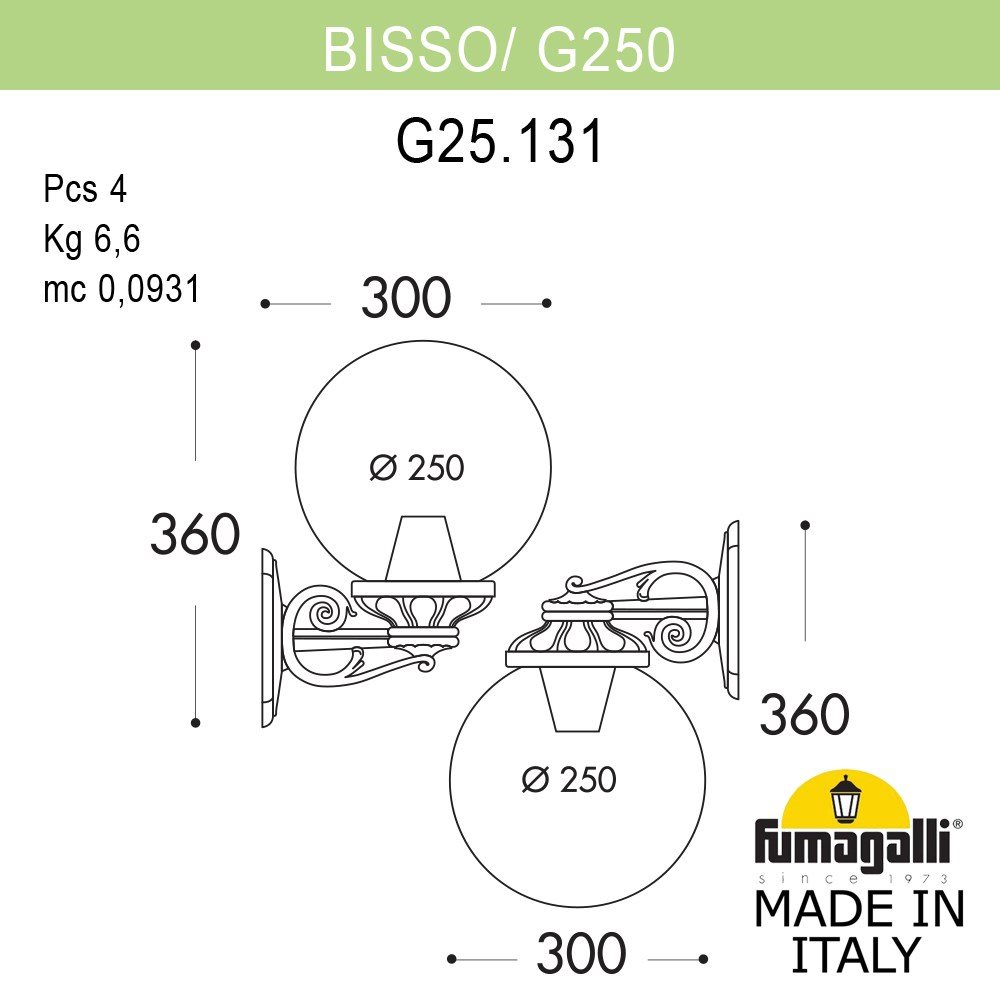 Уличный настенный светильник Fumagalli BISSO/G250 G25.131.000.BXE27