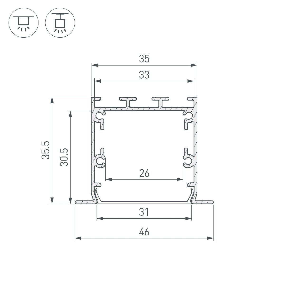 Алюминиевый профиль Arlight LINIA49-F-S-2000 ANOD 041650