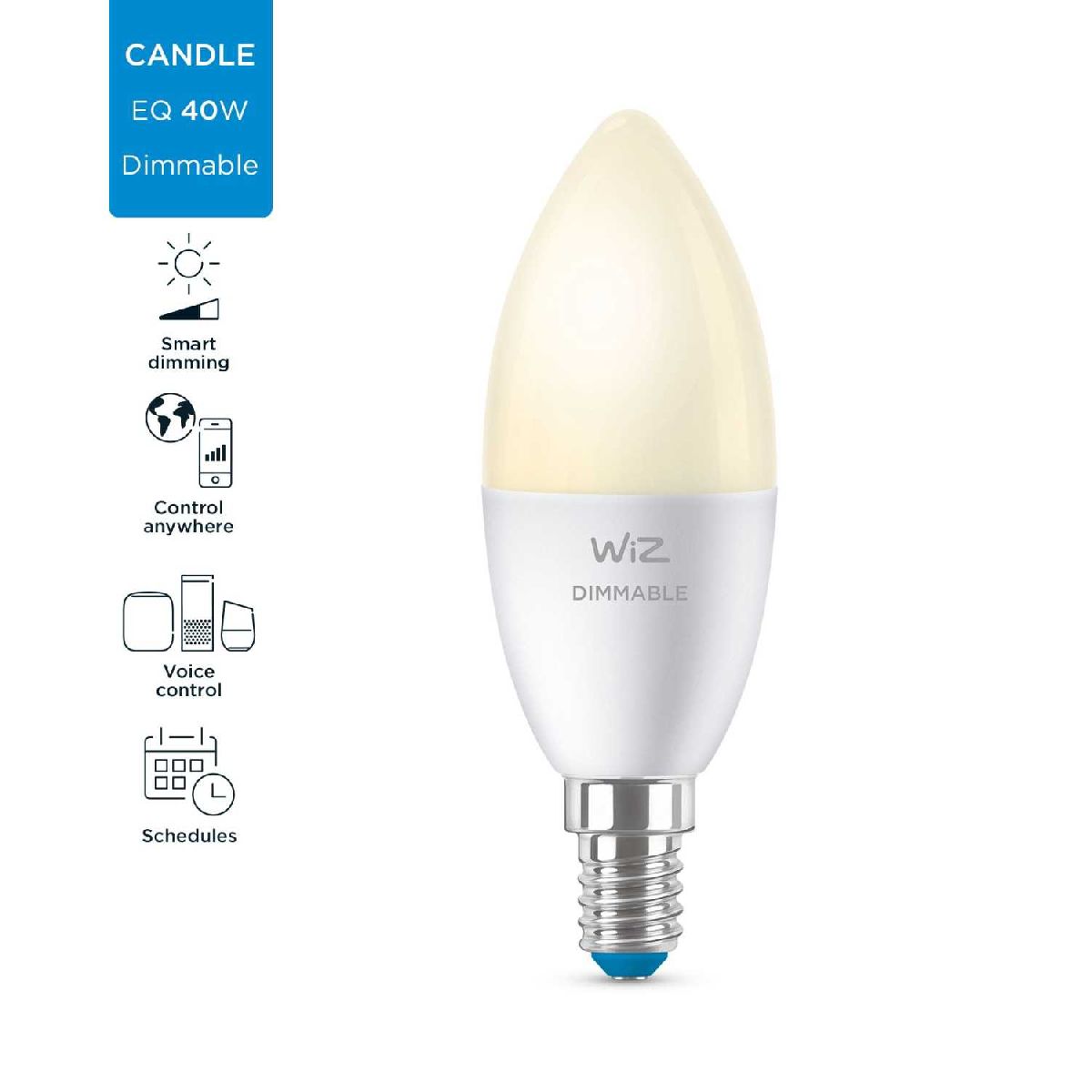 Умная светодиодная лампа Wiz Wi-Fi BLE40WC37E14927DIM1PF/6 E14 4,9W 2700K 929002448502