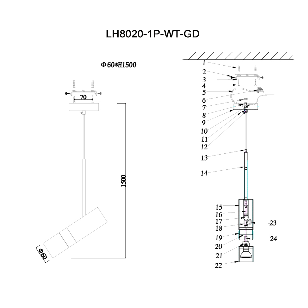 Подвесной светильник Lumien Hall Саурис LH8020/1P-WT-GD