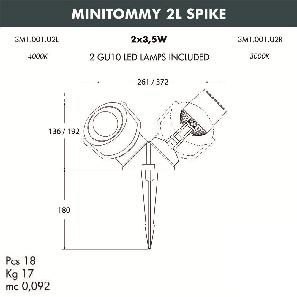 Ландшафтный светодиодный светильник Fumagalli Minitommy 2L Spike 3M1.001.000.AXU2L