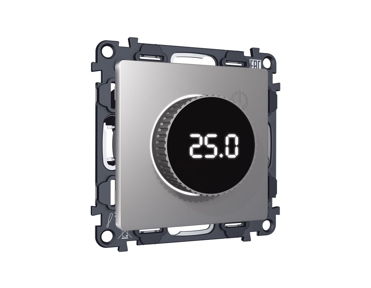 Комплект механизма терморегулятора с цифровым дисплеем с подсветкой и датчиком для теплого пола Alfa Сталь матовый Quant Ambrella Volt MA505810 (AP5058, VM1385)