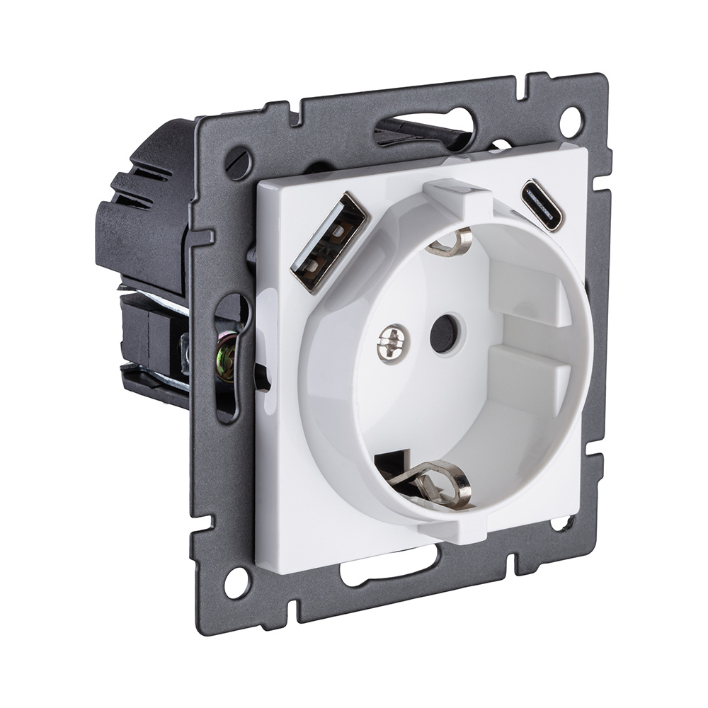 Розетка штепсельная SCHUKO 16A/250 В с USB A+C 20W, белый Kollinger REA-004WH для Aspekt, Eleganz, Reflex
