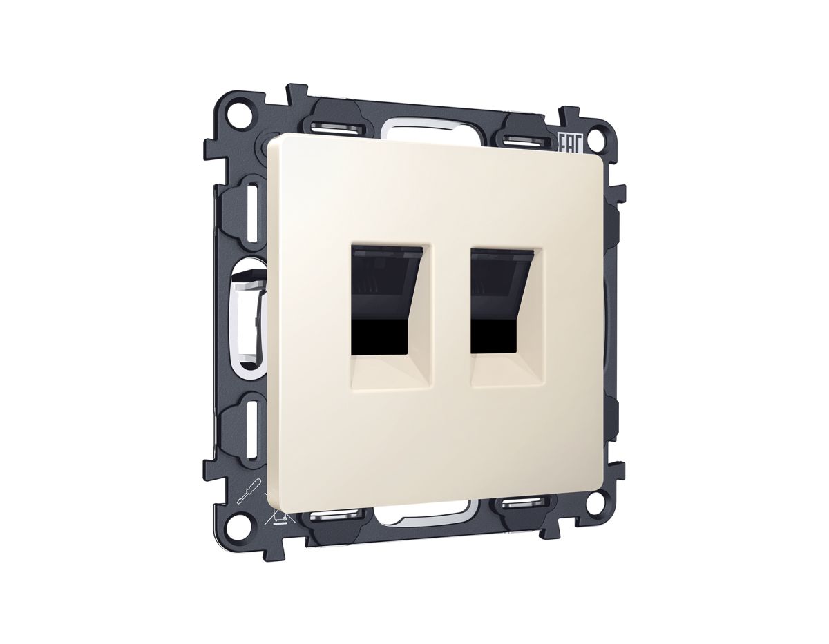 Комплект механизма компьютерной двойной розетки RJ-45 с автоматической защитной шторкой Alfa Бежевый матовый Quant Ambrella Volt MA332110 (AP3321, VM189)