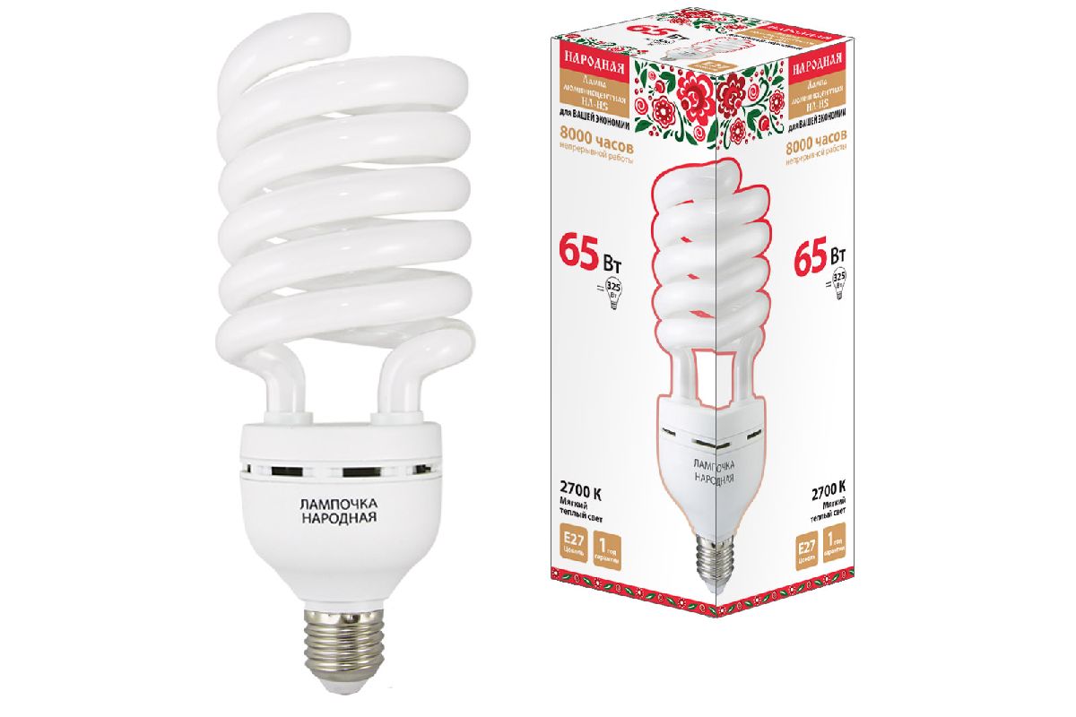 Лампа люминесцентная TDM Electric Народная E27 65W 2700K матовая SQ0347-0040