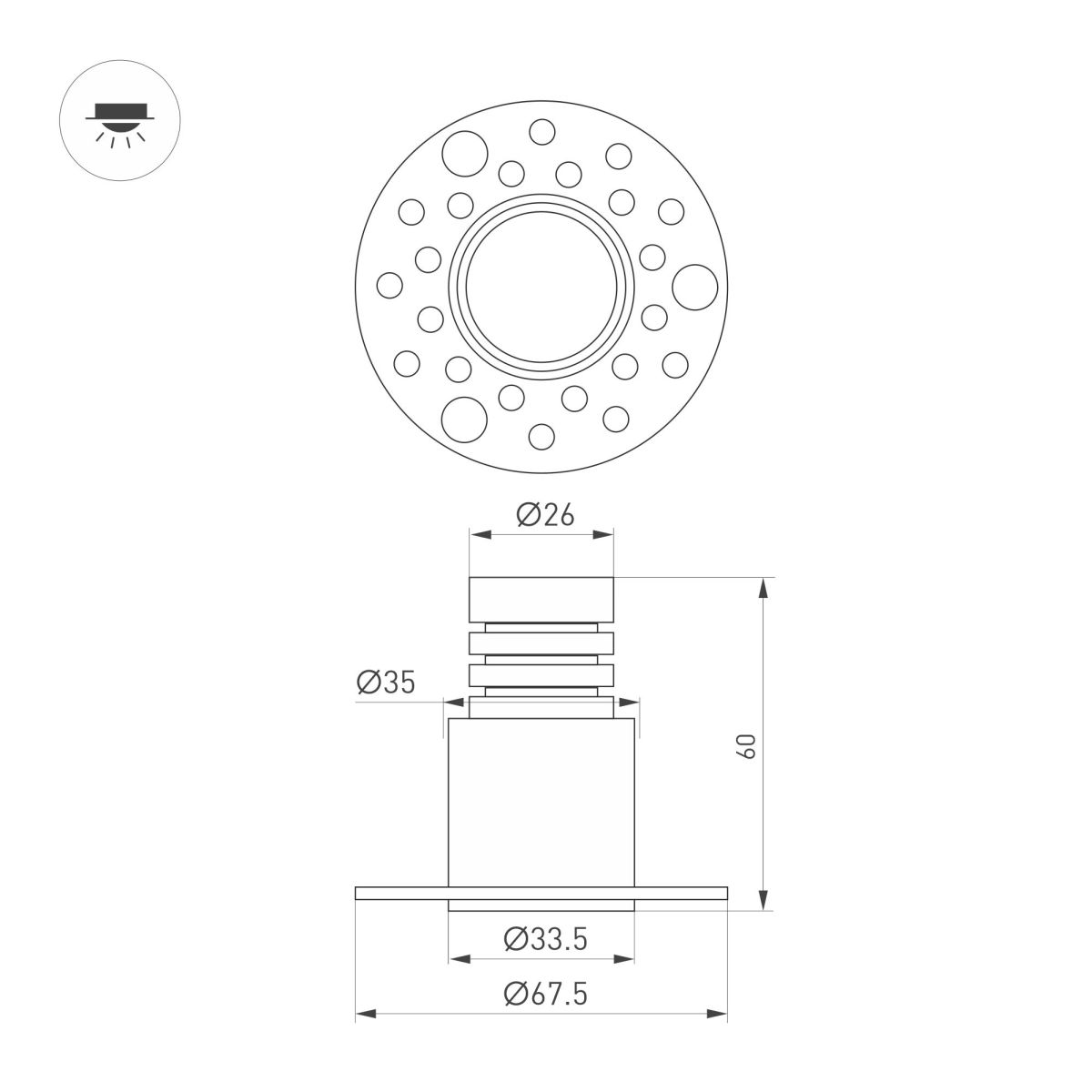 Встраиваемый led светильник Arlight MS-INVISIO-TRIMLESS-R35-5W Warm2700 (WH-WH, 36 deg, 230V) (IP54 Металл) 061924