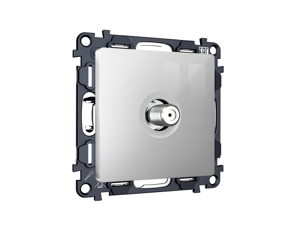 Комплект механизма TV розетки SAT 5-2400MHz 3.5dB Alfa Серебро глянец Quant Ambrella Volt MA413050 (AP4130, VM215)