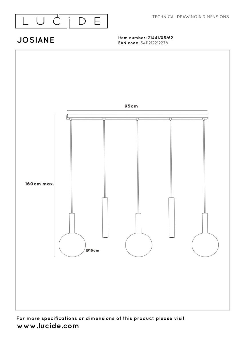 Подвесной светильник Lucide Josiane 21441/05/62