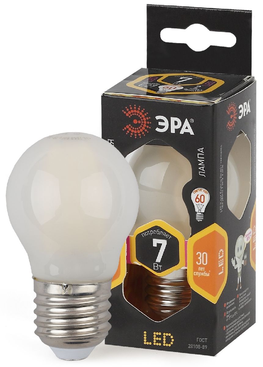 Лампа светодиодная Эра E27 7W 2700K F-LED P45-7W-827-E27 frost Б0027958