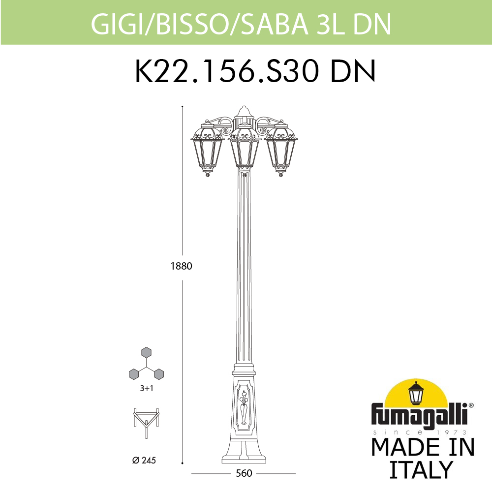Садово-парковый светильник Fumagalli GIGI BISSO/SABA 3L DN K22.156.S30.AYE27DN