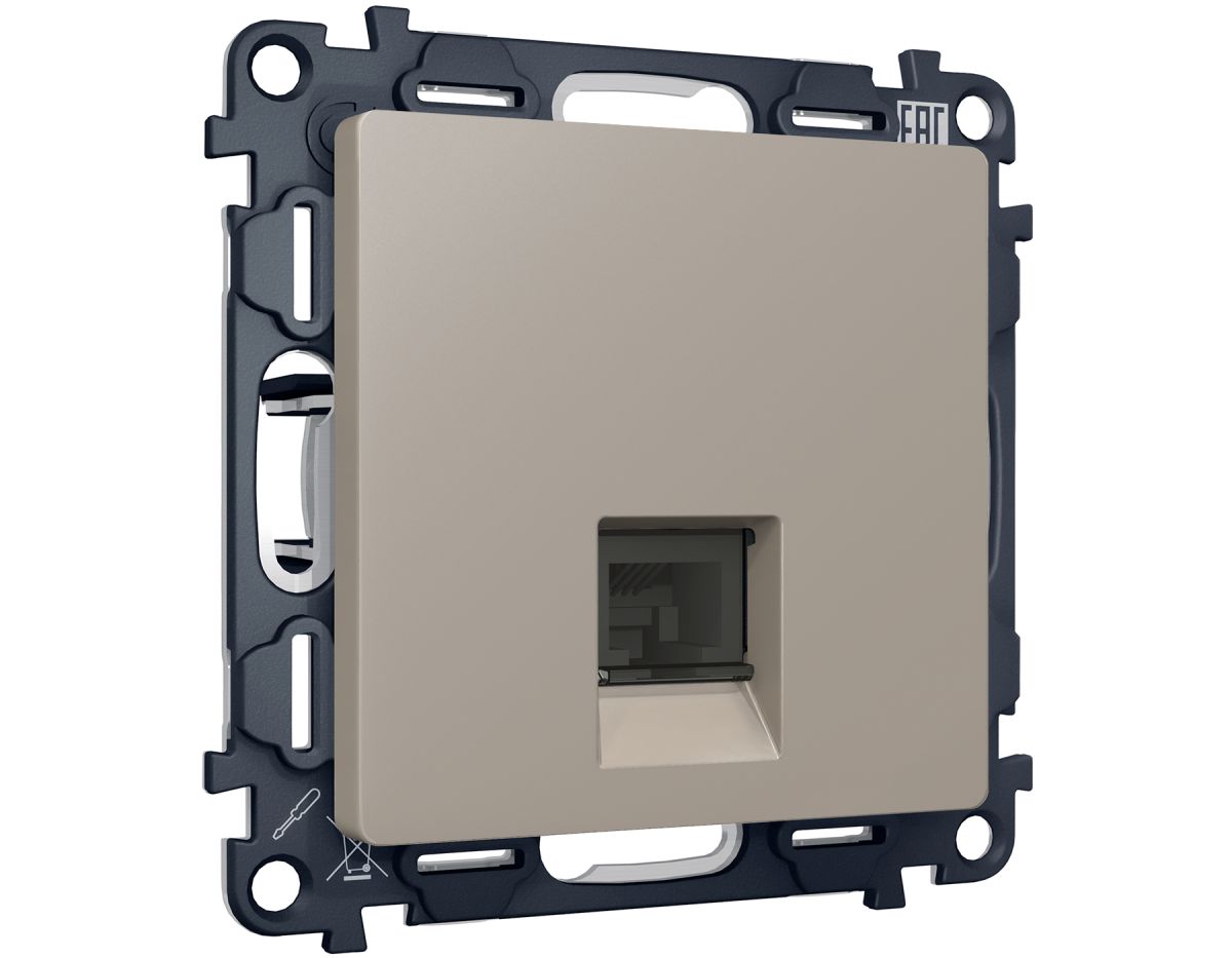 Комплект мех-ма компьютерной розетки RJ-45 экранированной с автоматической защитной шторкой Alfa Серо-бежевый матовый Quant Ambrella Volt MA372005 (AP3720, VM185)