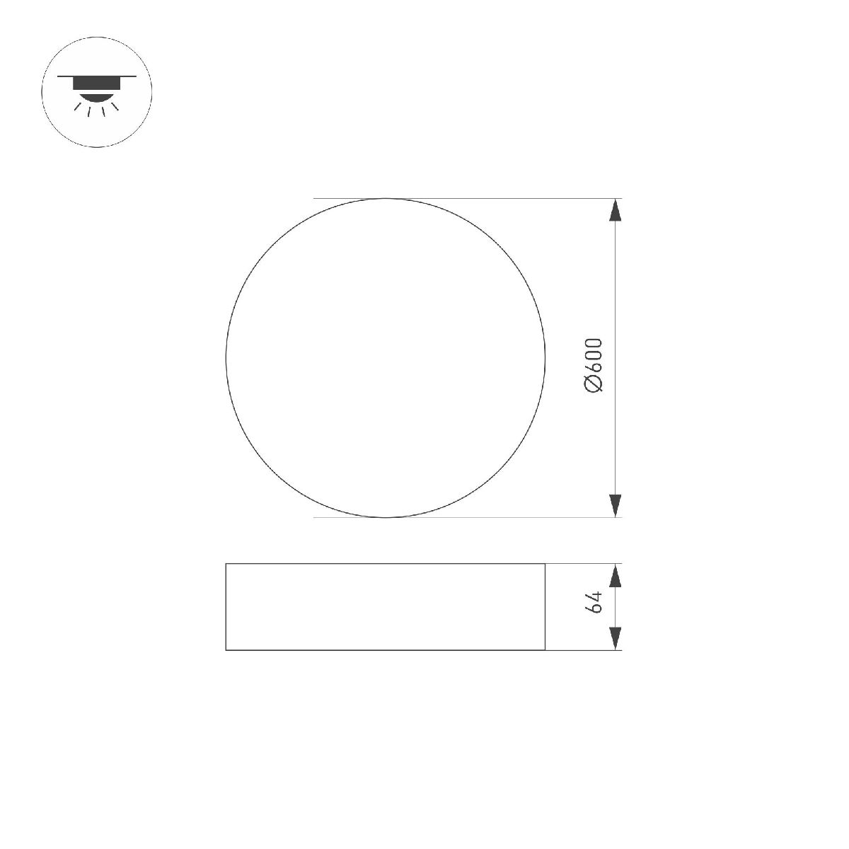 Потолочный светильник Arlight IM-RONDO-EMERGENCY-3H-R600-64W Day4000 (BK, 120 deg, 230V) 041076