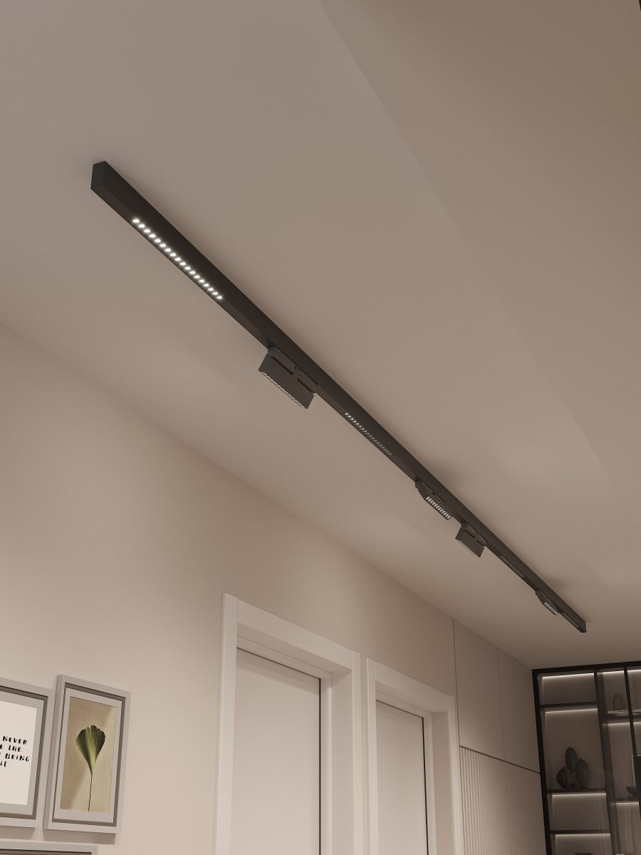 Трековая система со светильниками №7 трехфазная накладная Eldeko (48В, форма - прямая, 4м, 3000K) черная Hesby Lighting HSBL_kompl_E007_NI4B3K