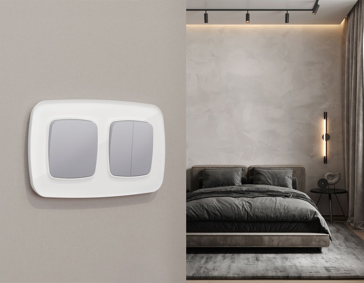 Комплект механизма 2-клавишного перекрестного выключателя Ambrella Volt 10A-250V OMEGA MO503030 Сталь матовый QUANT (OP5030, VM125)