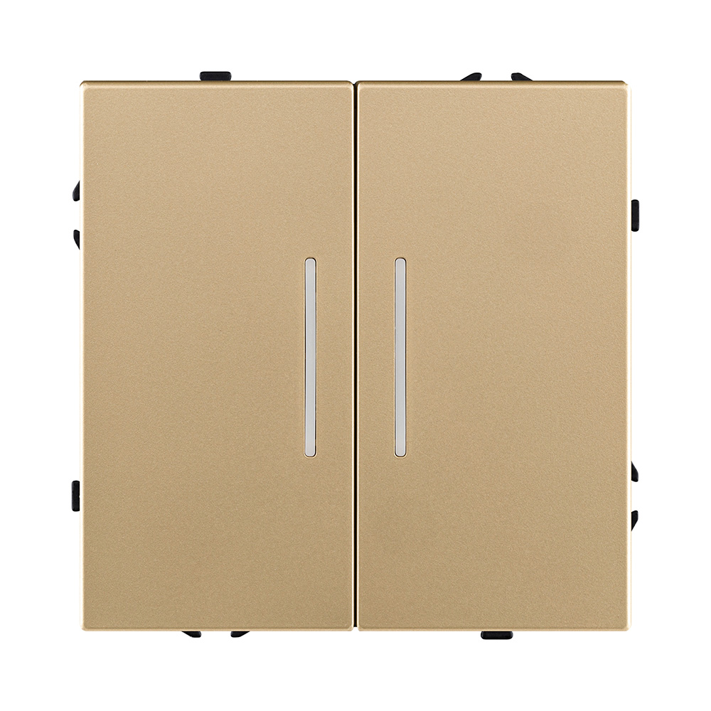 Выключатель 2-клавишный проходной 10А/250В с LED подсветкой, золотой Kollinger Eclipse EC-011GD