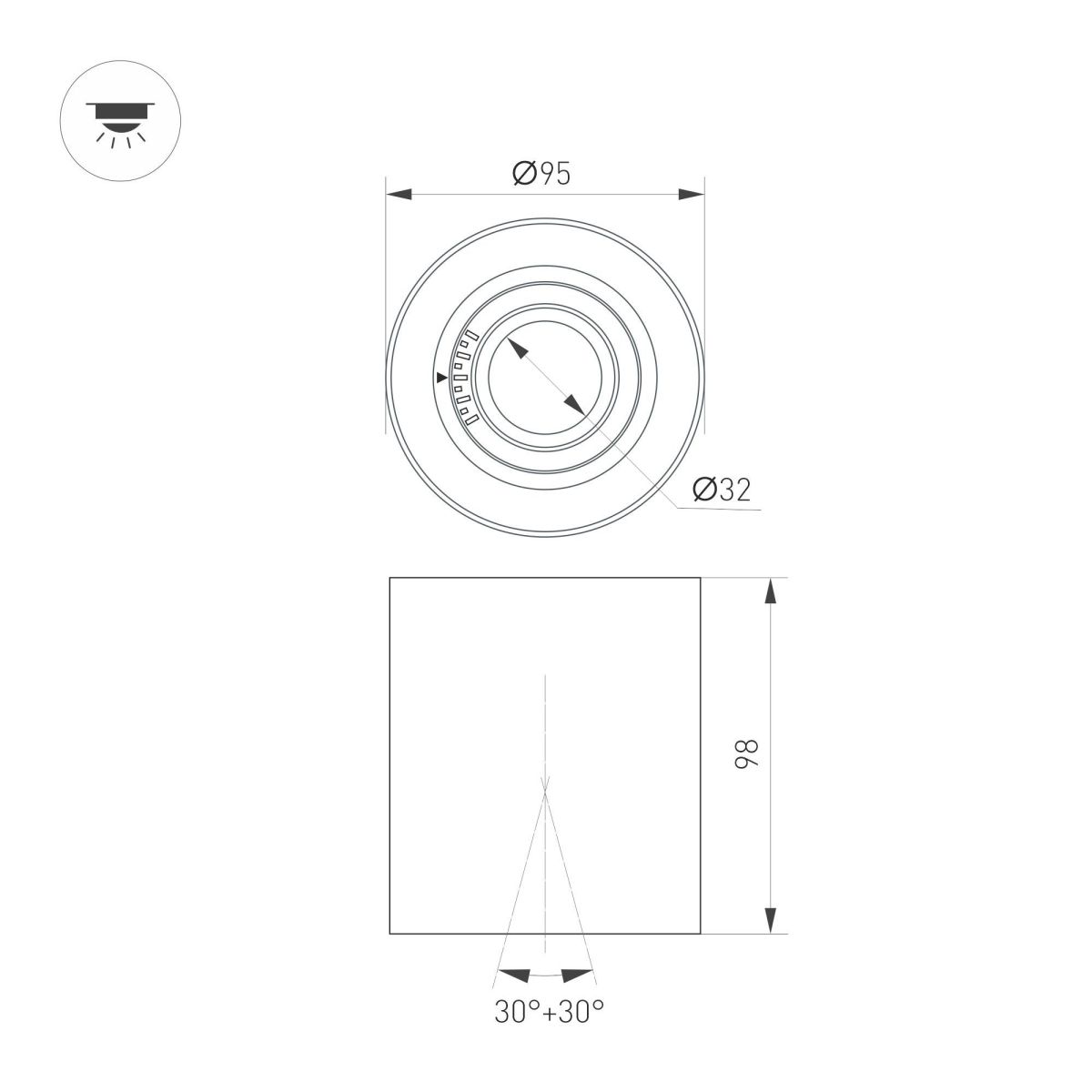 Накладной светильник Arlight SP-ACENTO-R95-10W Warm3000 (WH, 20-45 deg, 230V) 055742