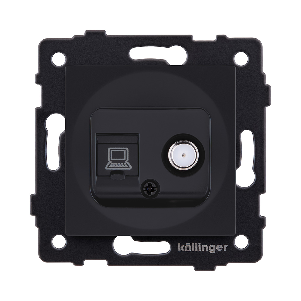 Розетка двойная спутниковая SAT + RJ45 Cat.6, черный матовый Kollinger REA-022BM для Aspekt, Eleganz, Reflex