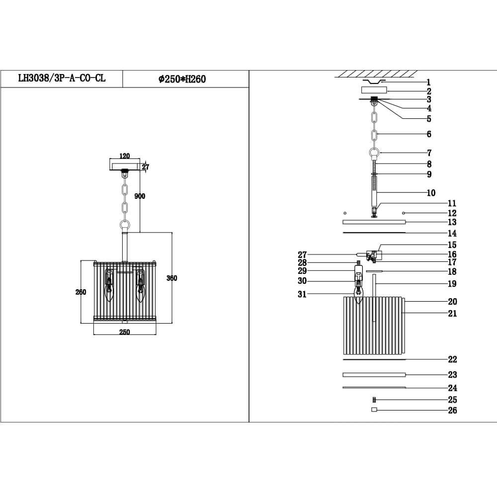 Подвесная люстра Lumien Hall Lariana LH3038/3P-A-CO-CL